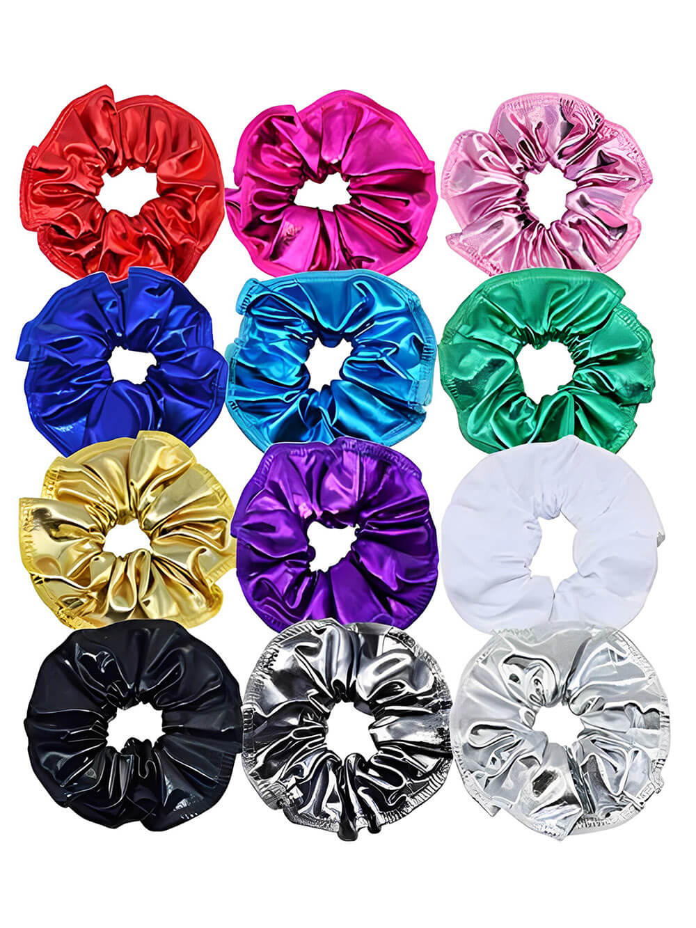 12 Pieces Shiny Metallic Hair Scrunchie Ponytail Holders for Girls