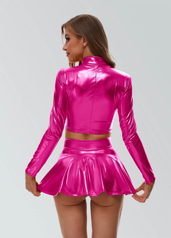 Women Shiny Metallic Crop Top Clubwear