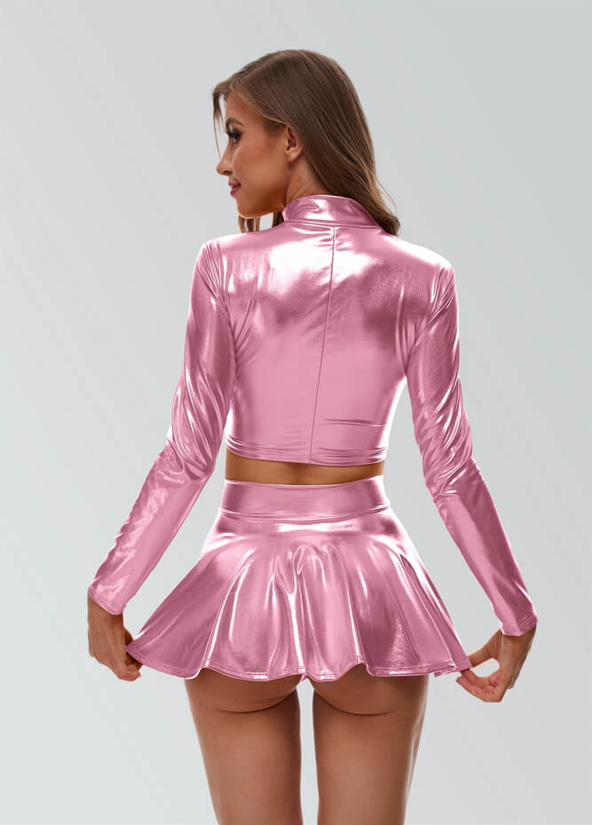 Women Shiny Metallic Crop Top Clubwear