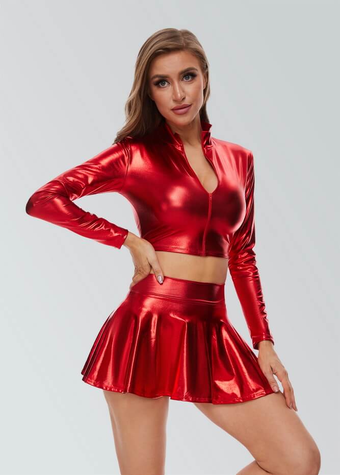 Women Shiny Metallic Crop Top Clubwear