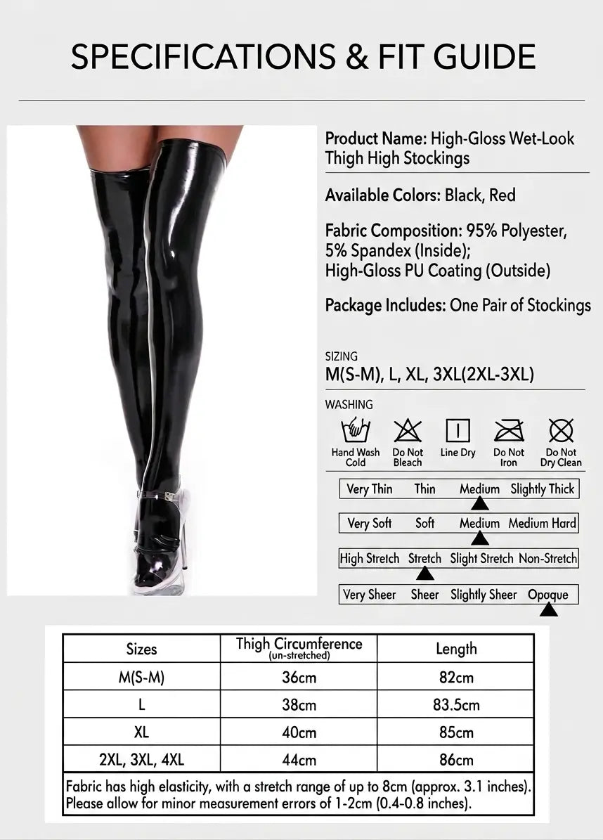 Shiny Wet Look Patent Leather Thigh High Stockings