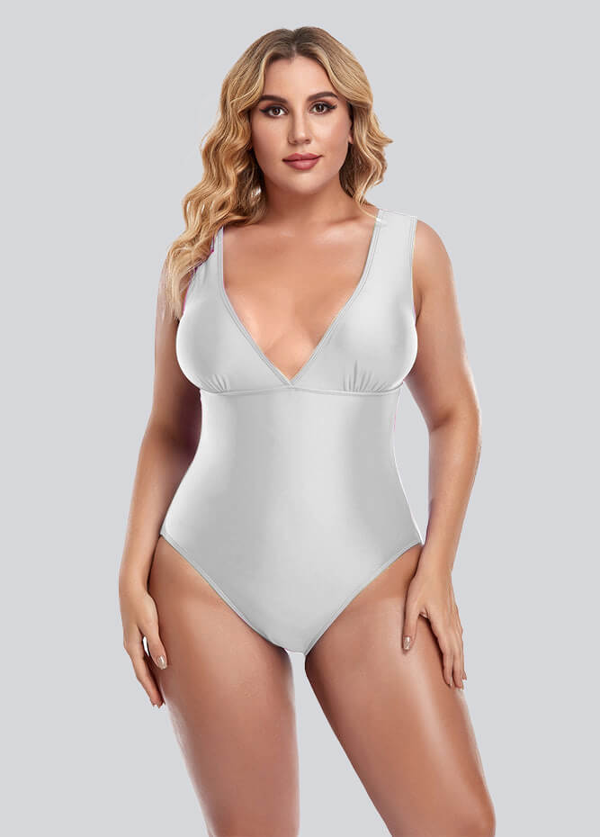 Womens Plus Size Retro V-neck One Piece Swimsuit