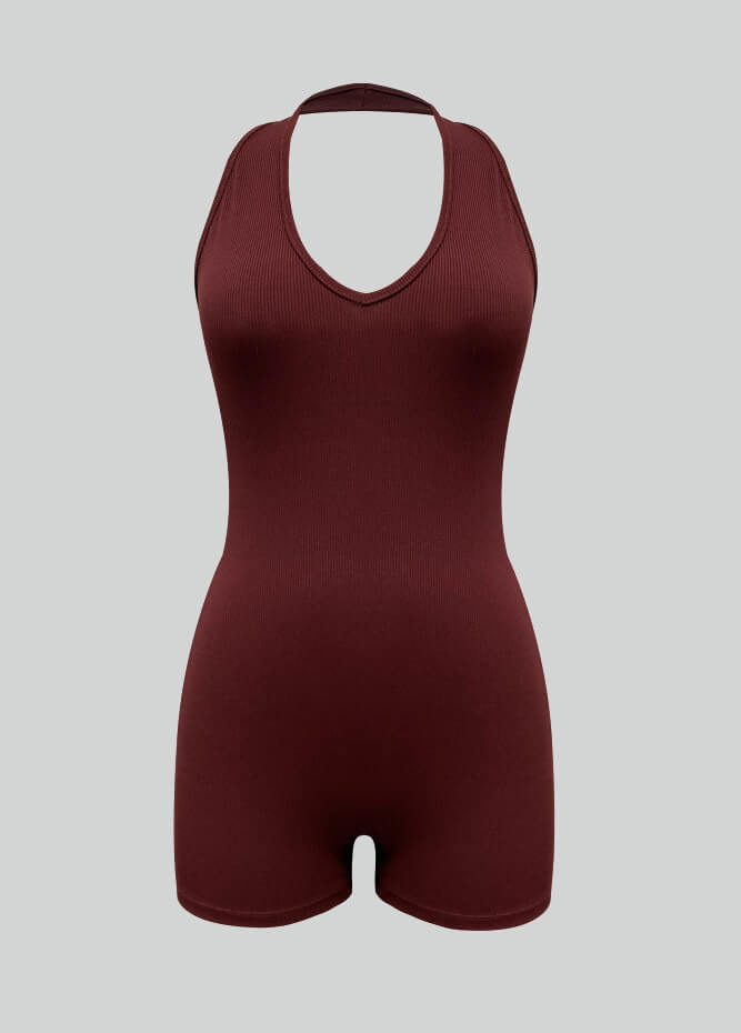 Halter Neck Sport Ribbed Romper