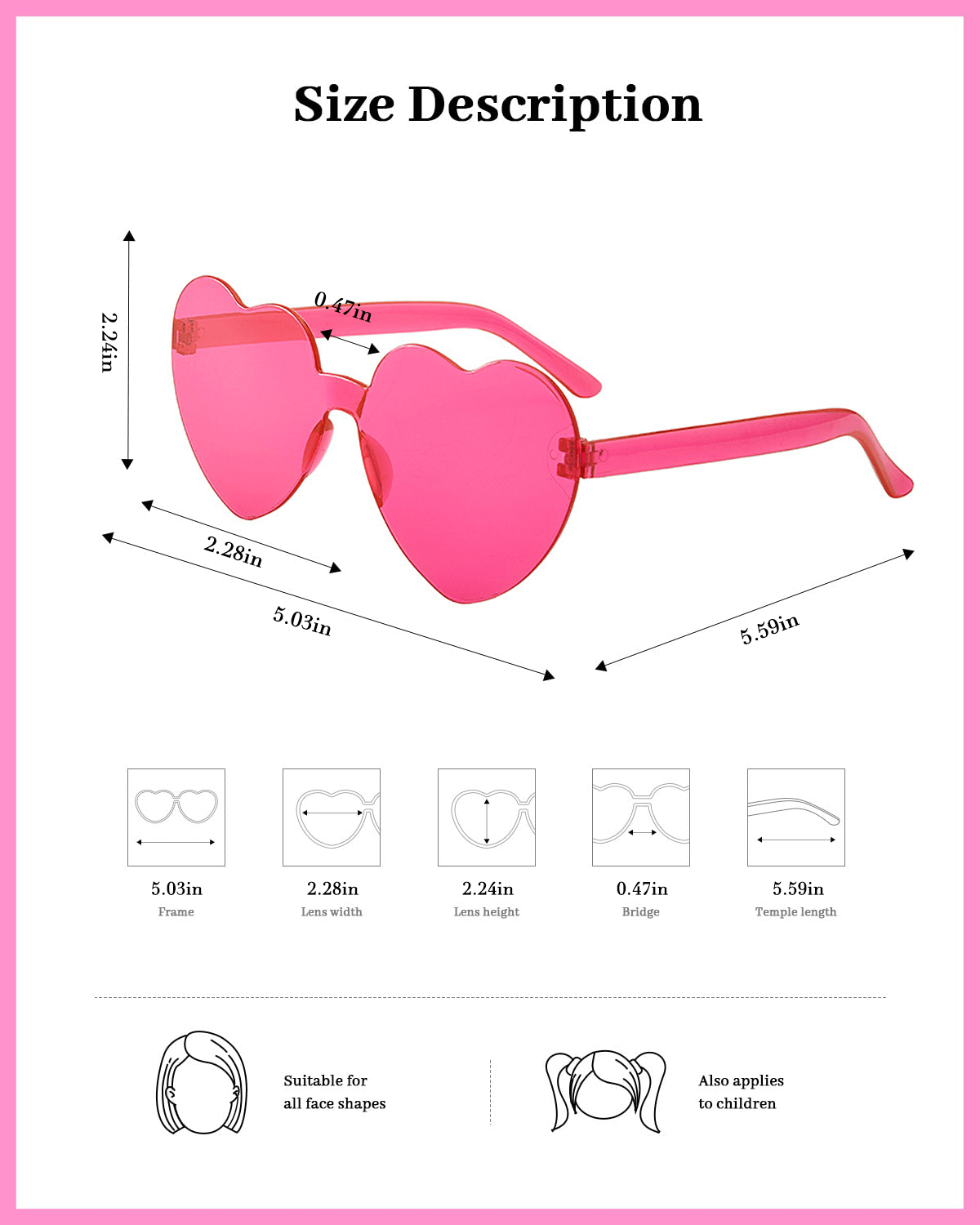 Womens Heart Sunglasses Candy Color Transparent Rimless