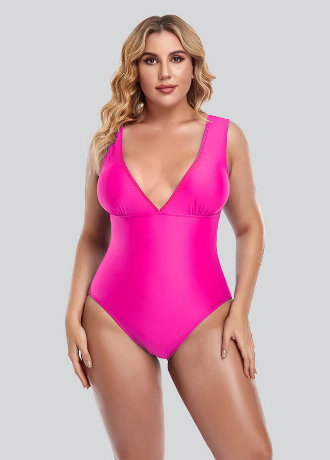 Womens Plus Size Retro V-neck One Piece Swimsuit