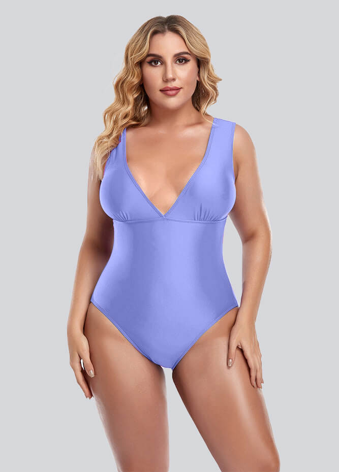 Womens Plus Size Retro V-neck One Piece Swimsuit
