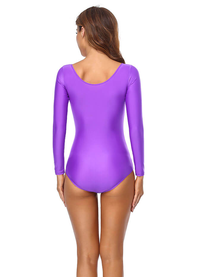 Long Sleeve Scoop Neck Purple Leotard