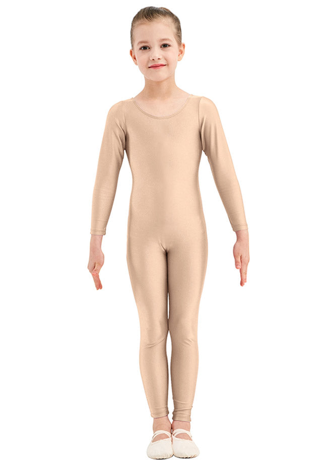Girls Nude Long Sleeve Spandex Unitard