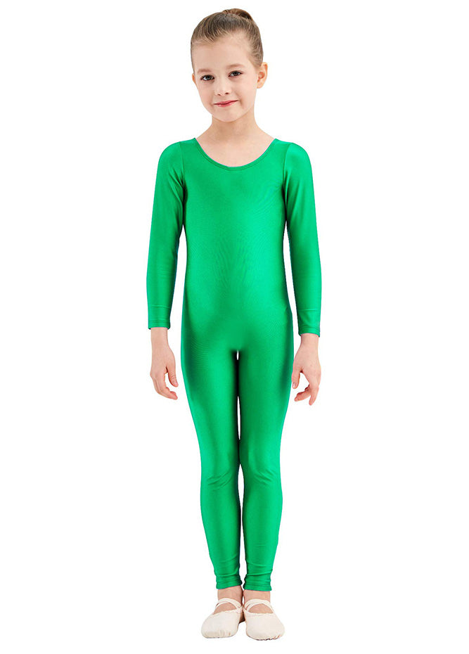 Girls Green Long Sleeve Spandex Unitard