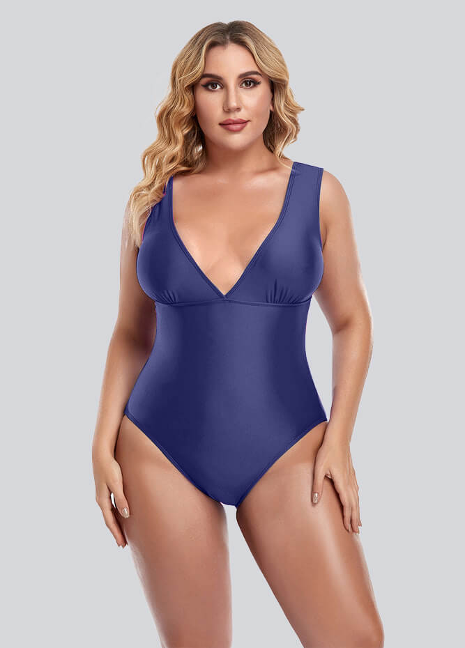 Womens Plus Size Retro V-neck One Piece Swimsuit