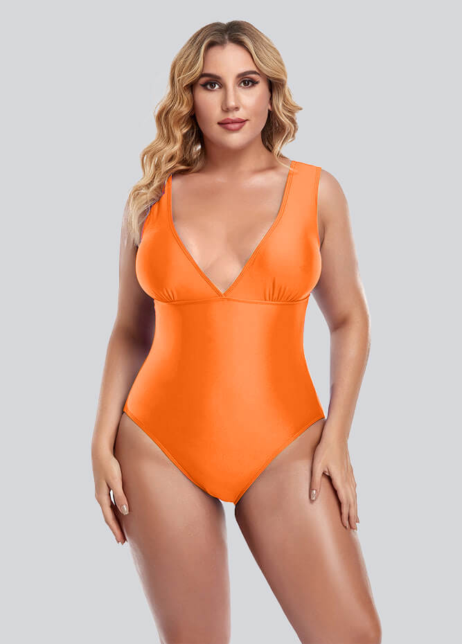 Womens Plus Size Retro V-neck One Piece Swimsuit