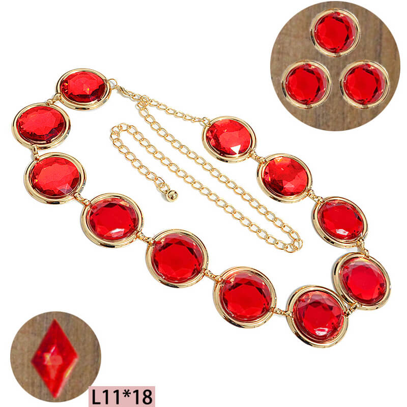 Womens Raven Cosplay Waist Belt Red Stone Chain