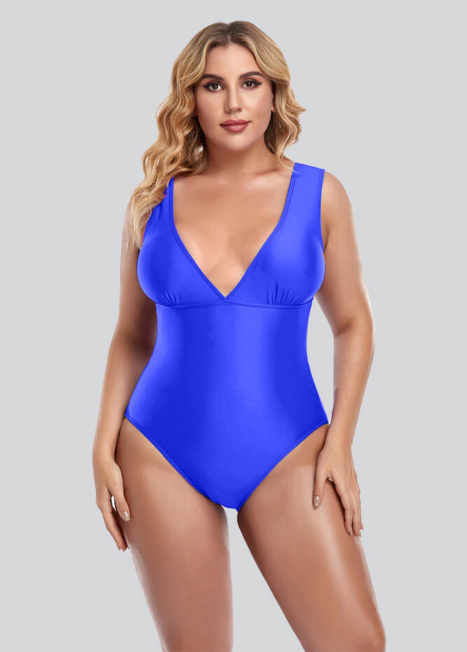 Womens Plus Size Retro V-neck One Piece Swimsuit