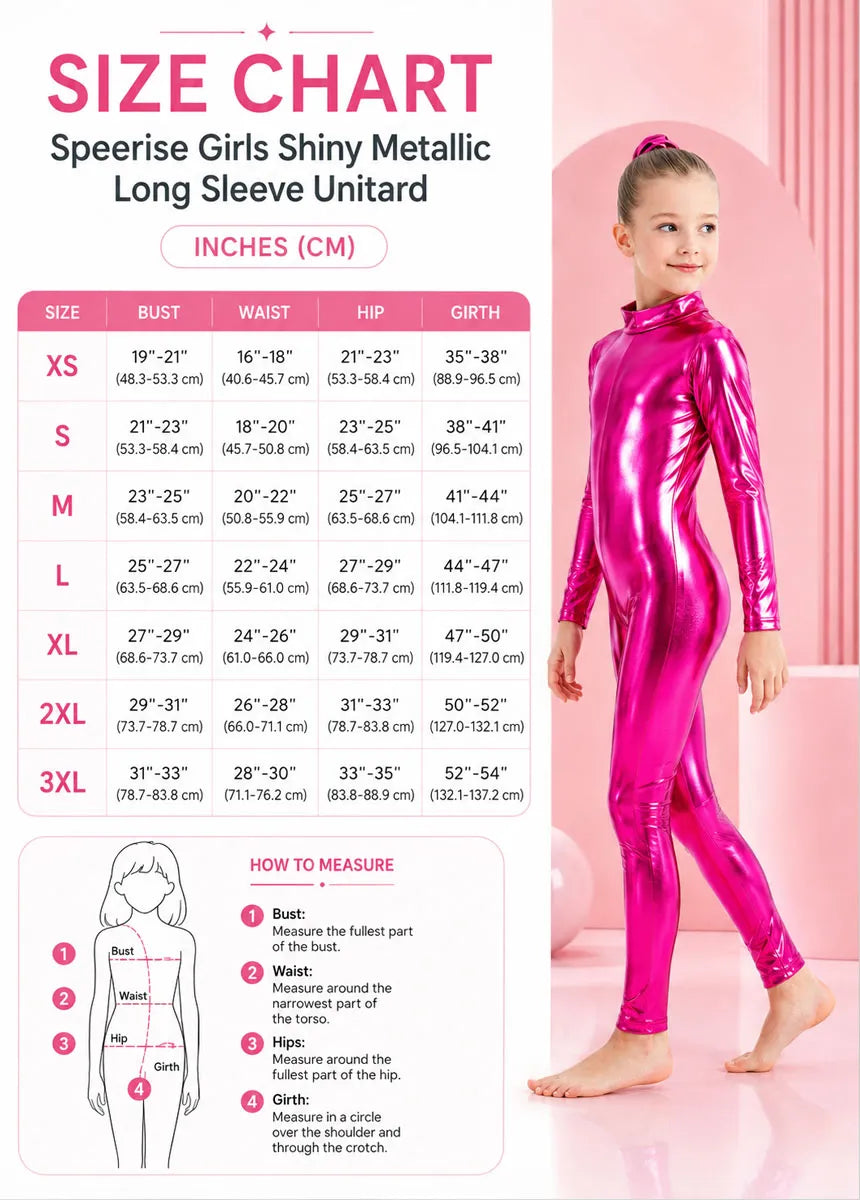 Speerise Girls Shiny Metallic Long Sleeve Unitard