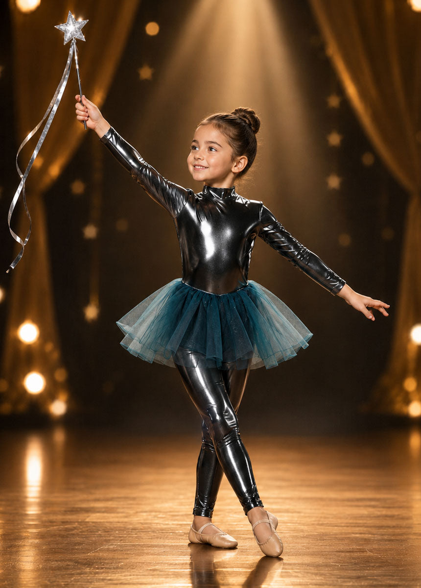 Speerise Girls Shiny Metallic Long Sleeve Unitard