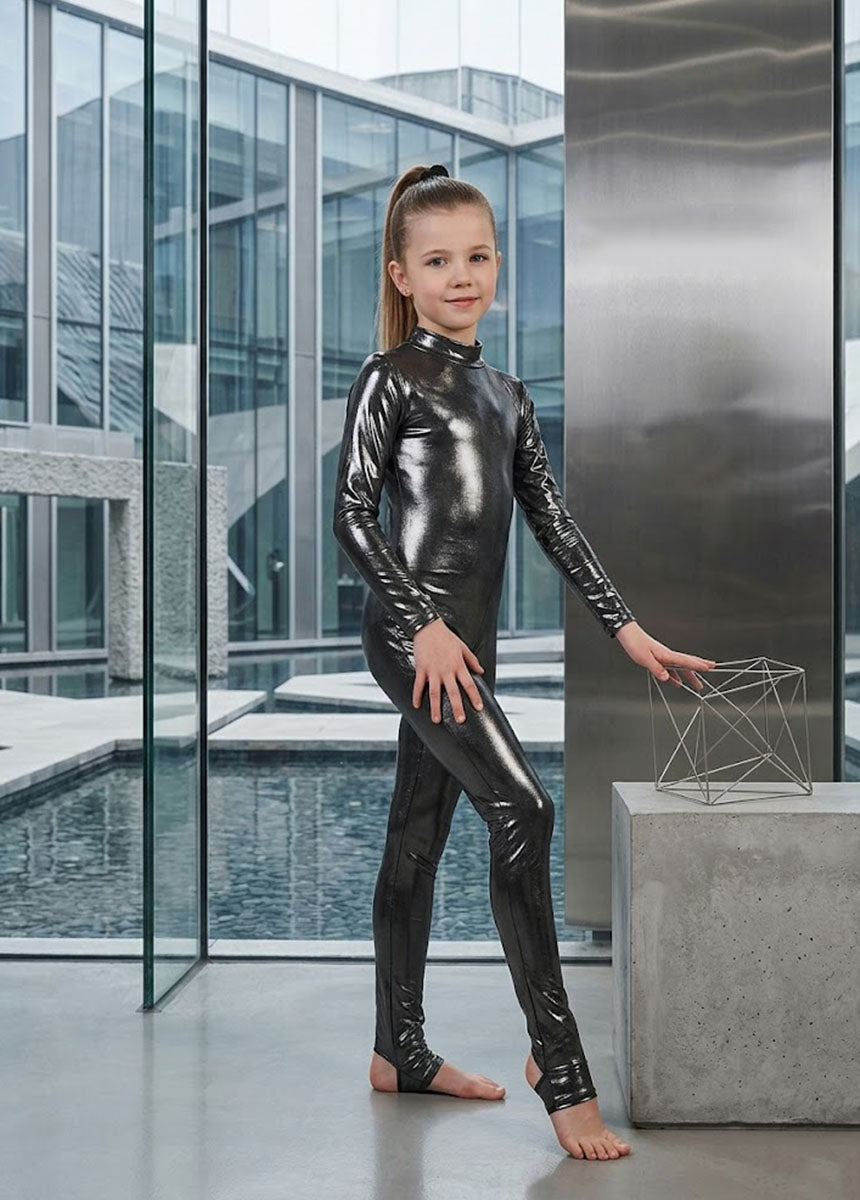 Speerise Girls Shiny Metallic Long Sleeve Unitard