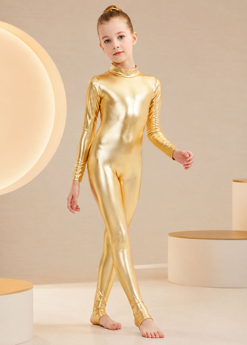 Speerise Girls Shiny Metallic Long Sleeve Unitard