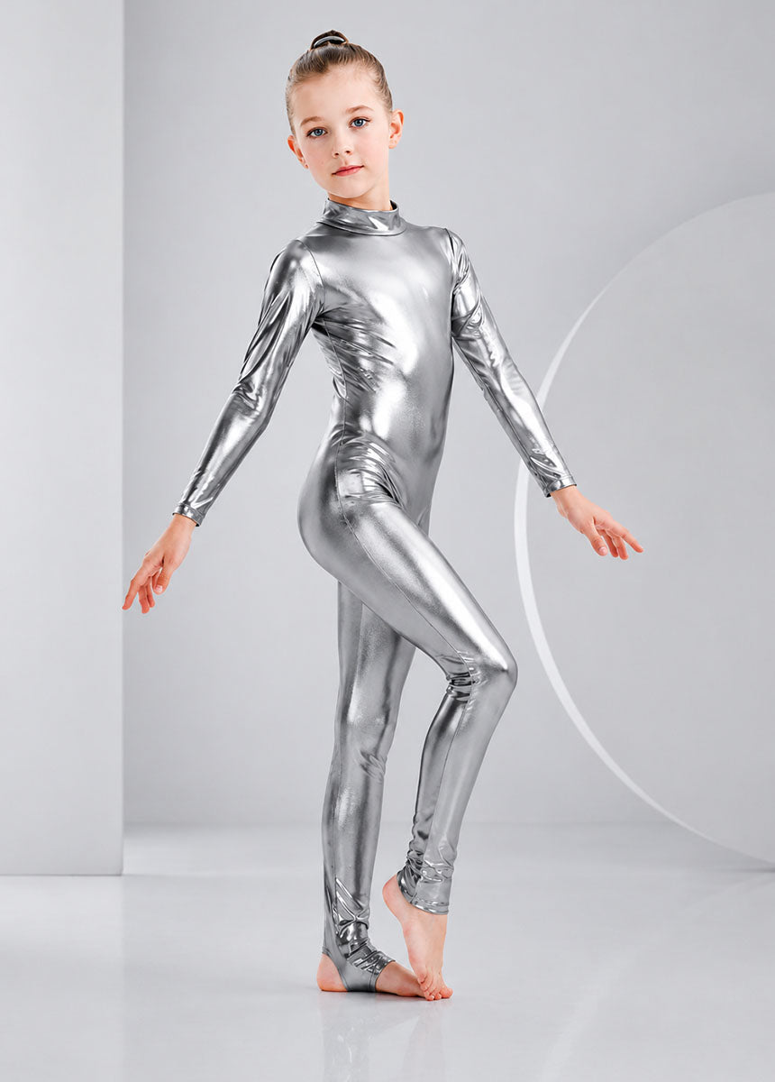 Speerise Girls Shiny Metallic Long Sleeve Unitard