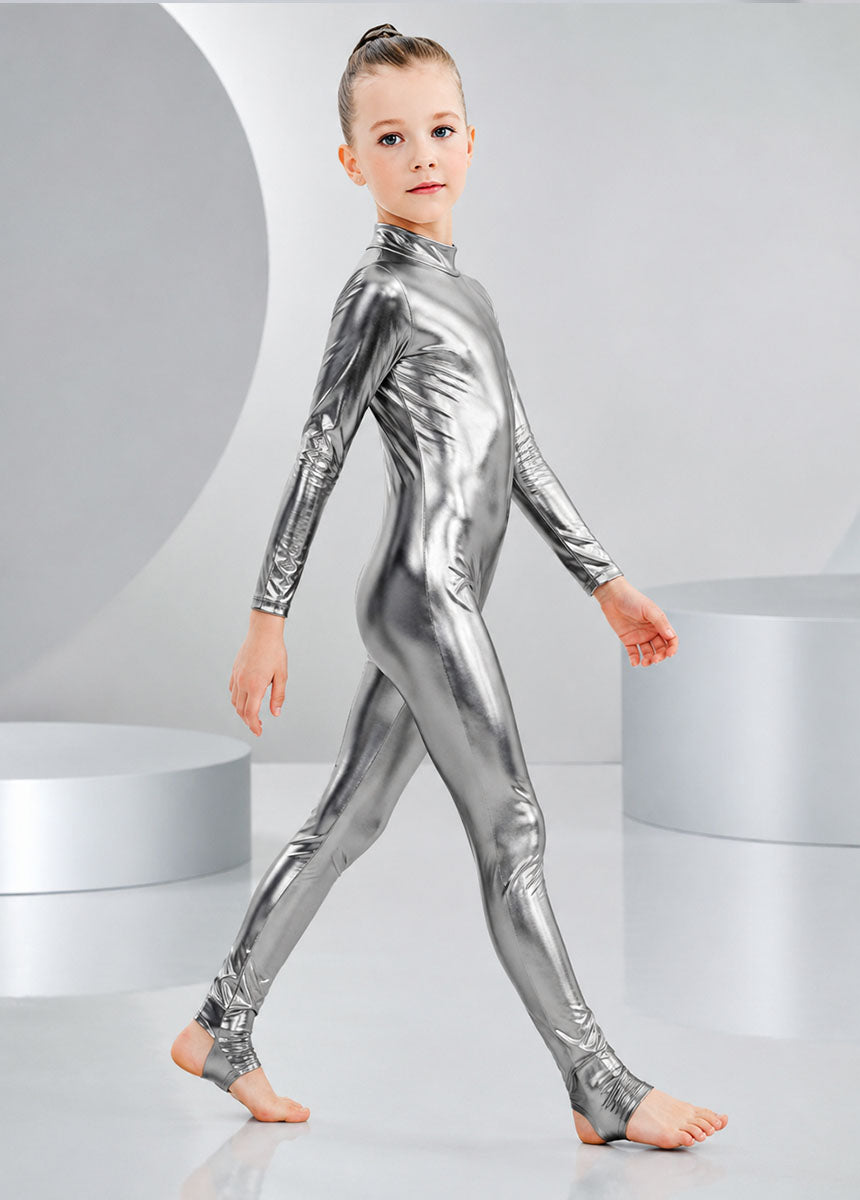 Speerise Girls Shiny Metallic Long Sleeve Unitard