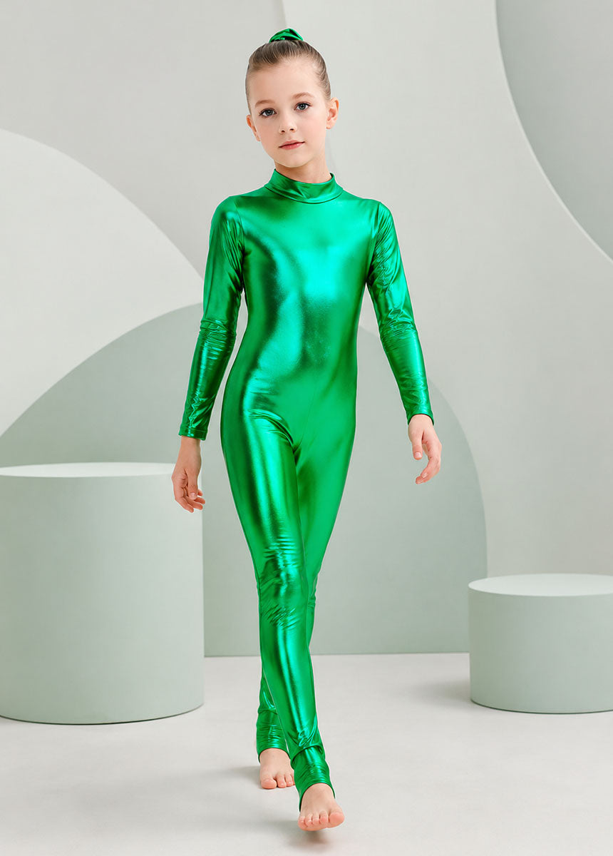 Speerise Girls Shiny Metallic Long Sleeve Unitard