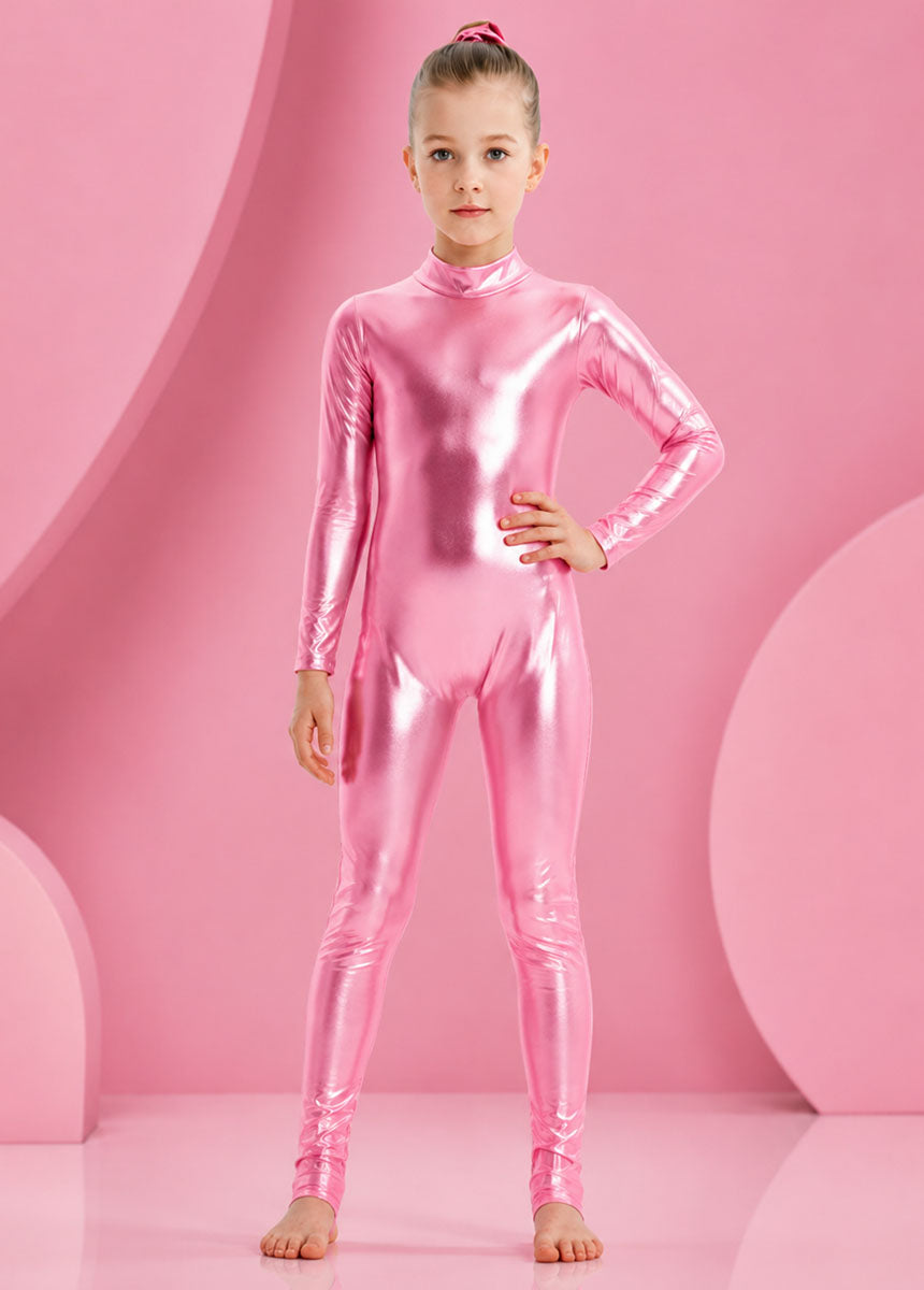 Speerise Girls Shiny Metallic Long Sleeve Unitard