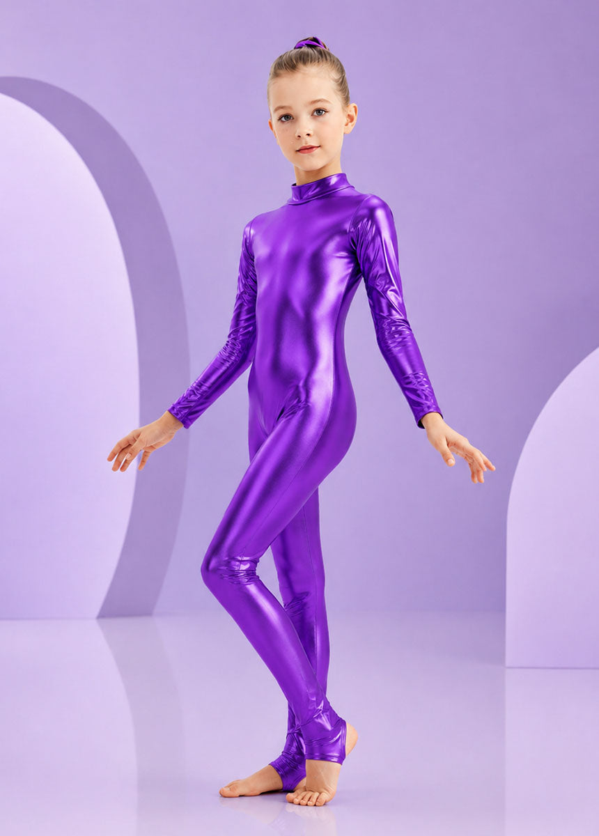 Speerise Girls Shiny Metallic Long Sleeve Unitard
