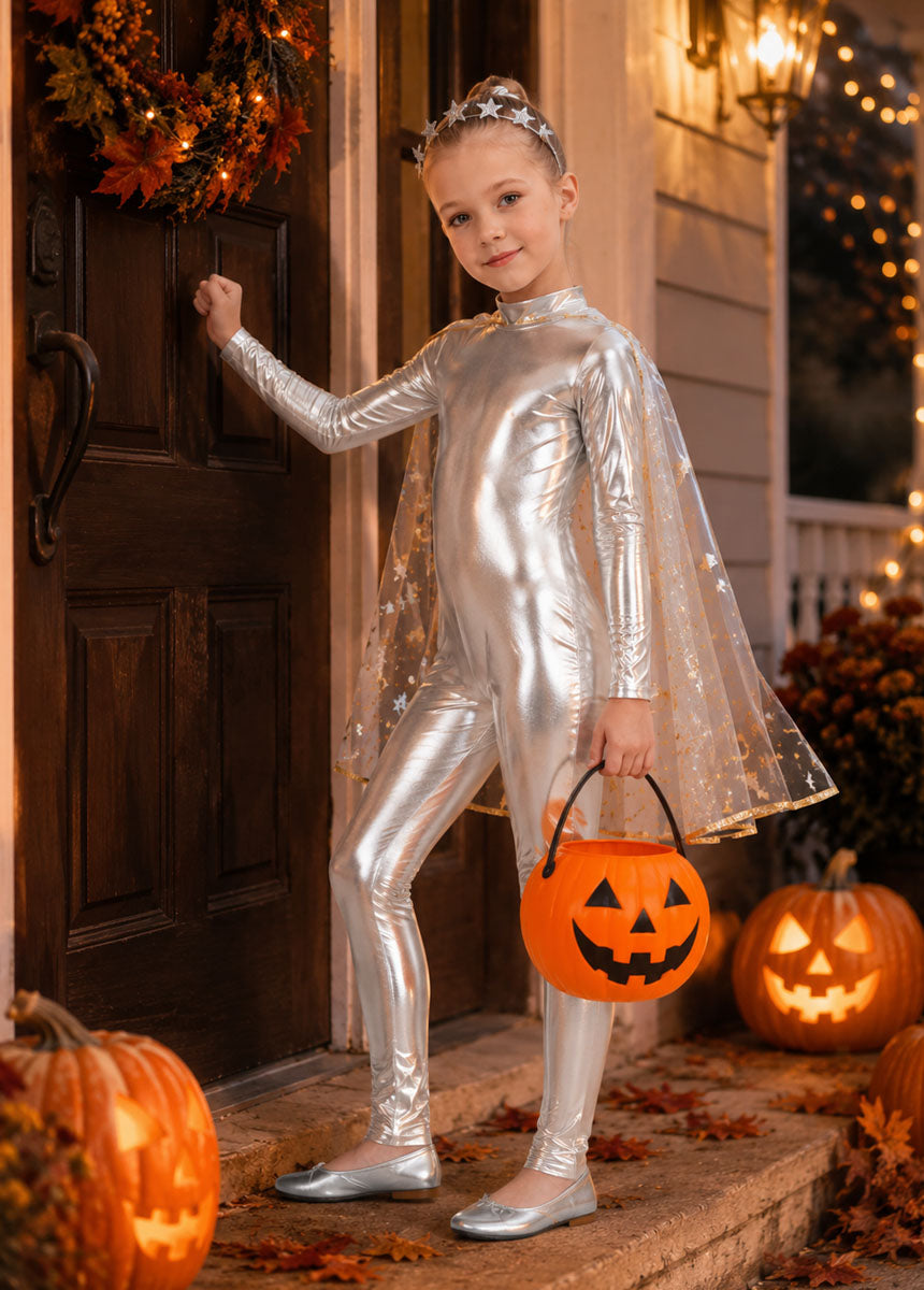 Speerise Girls Shiny Metallic Long Sleeve Unitard