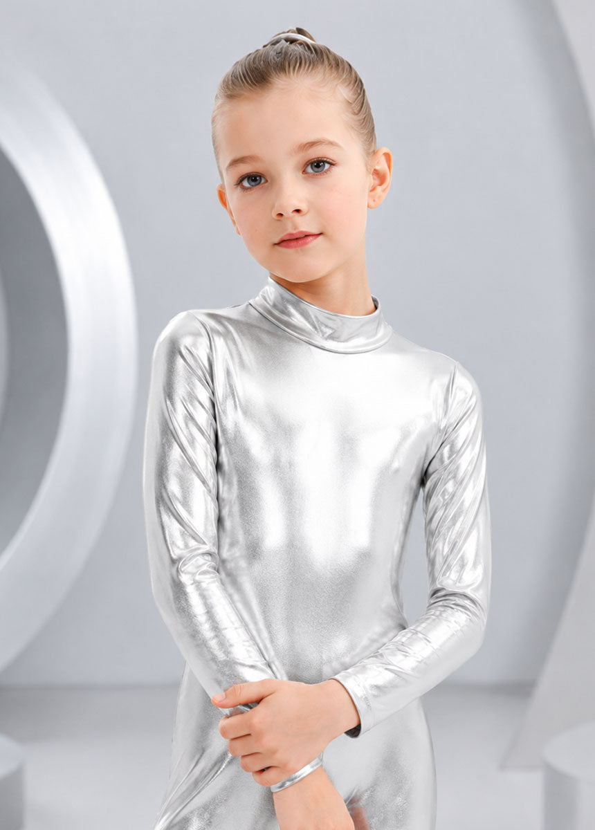Speerise Girls Shiny Metallic Long Sleeve Unitard