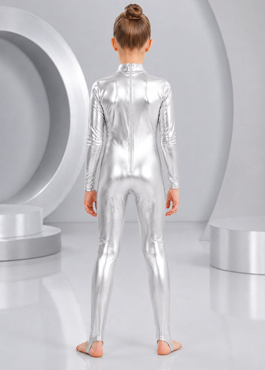 Speerise Girls Shiny Metallic Long Sleeve Unitard