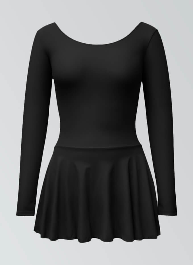 Thong Long Sleeve Leotard with Skirt