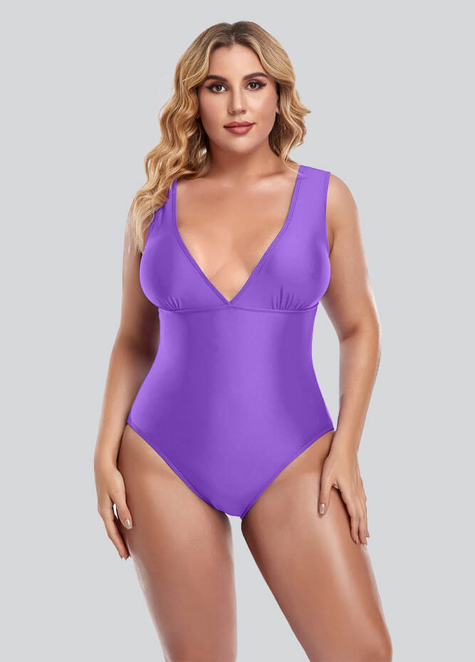 Womens Plus Size Retro V-neck One Piece Swimsuit