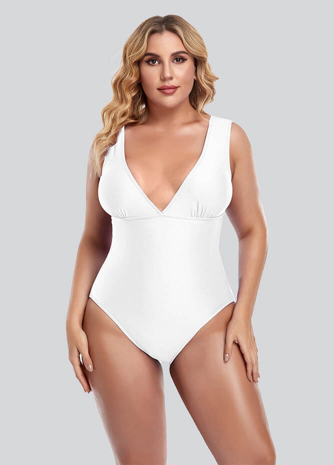 Womens Plus Size Retro V-neck One Piece Swimsuit