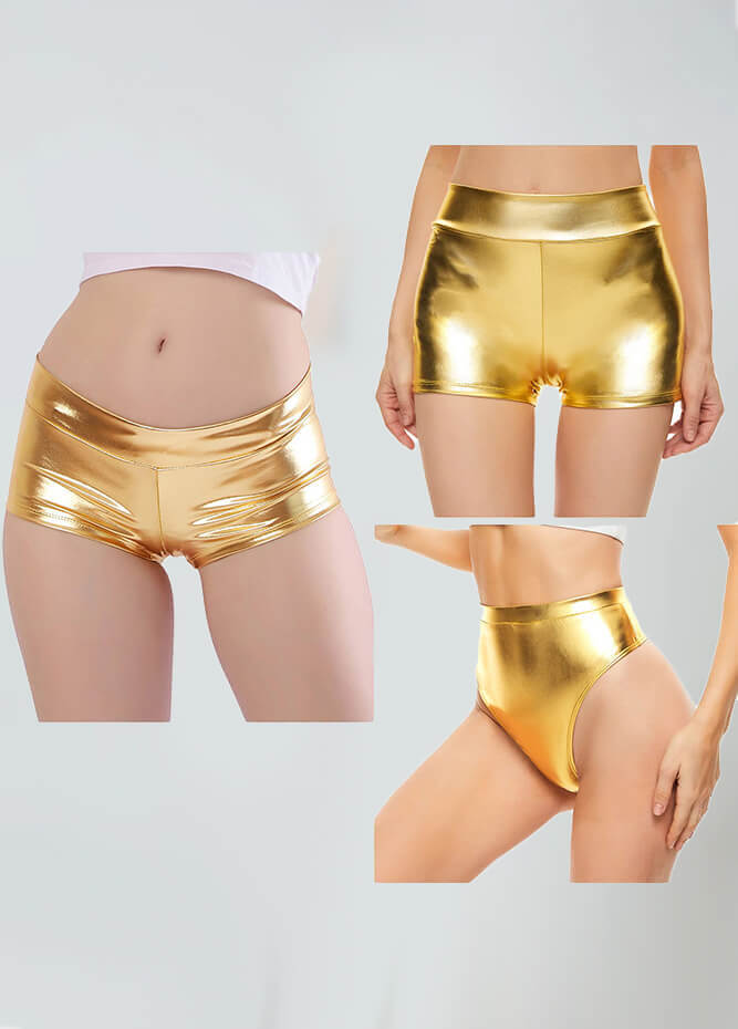 Cheap Woman Sexy Metallic Booty Shorts Underwear Shiny Rave Dance