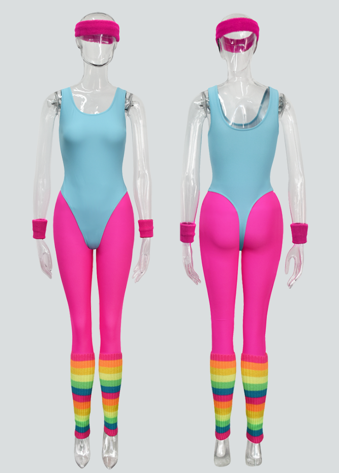Womens 80s Barbie Workout Costume Accessories Set