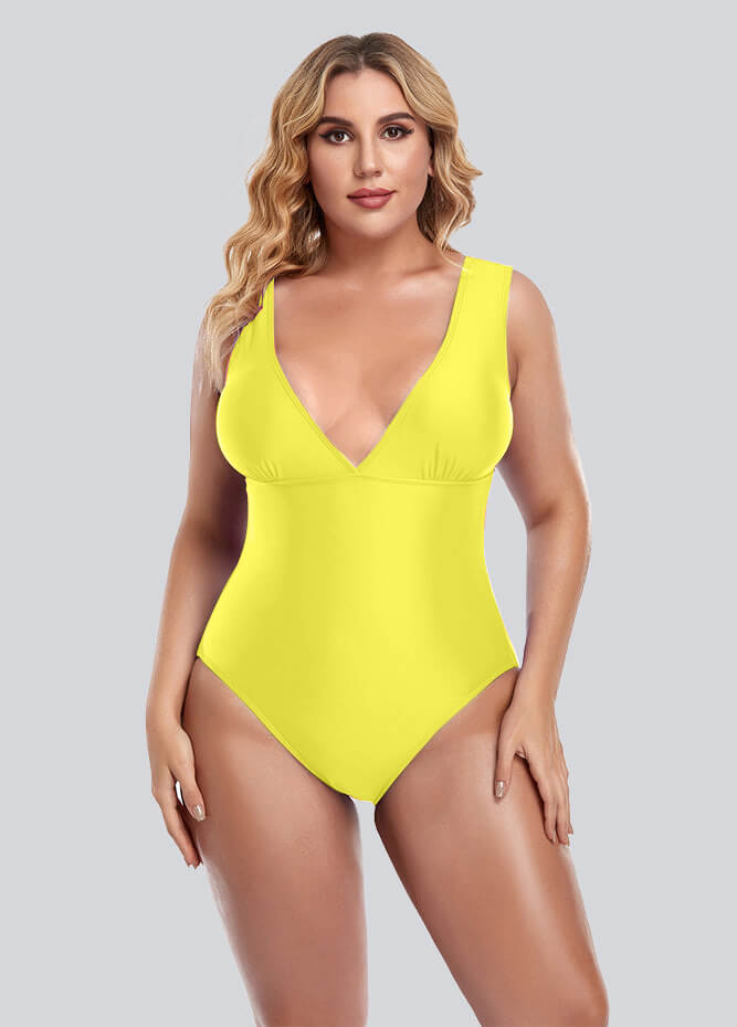 Womens Plus Size Retro V-neck One Piece Swimsuit