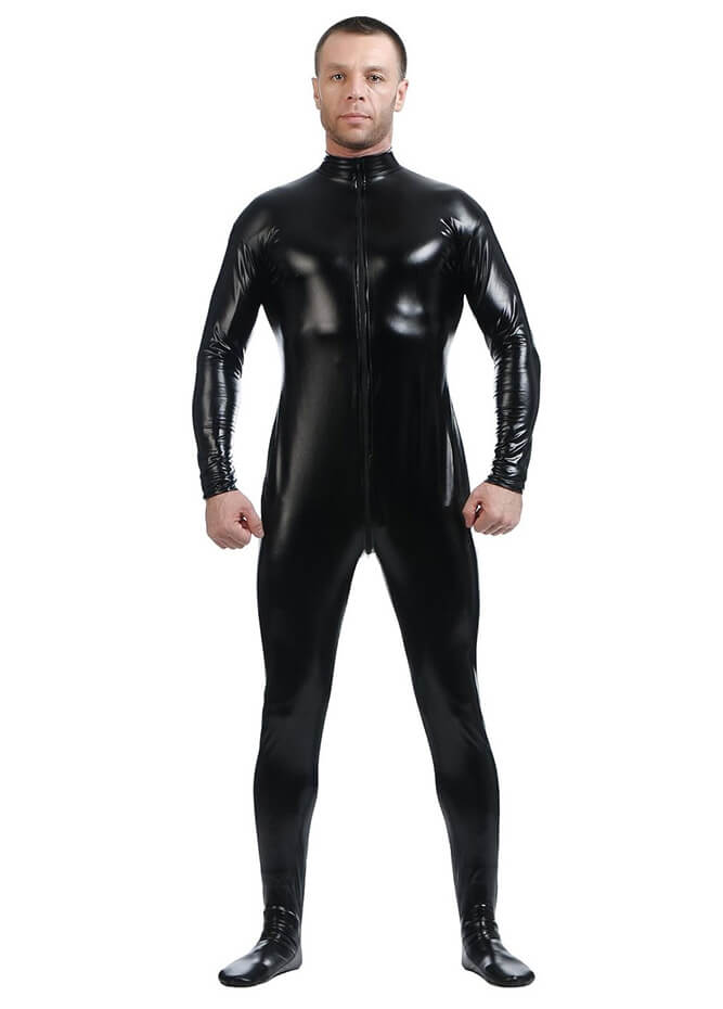 Speerise Mens Shiny Zentai Suit Footed Unitard