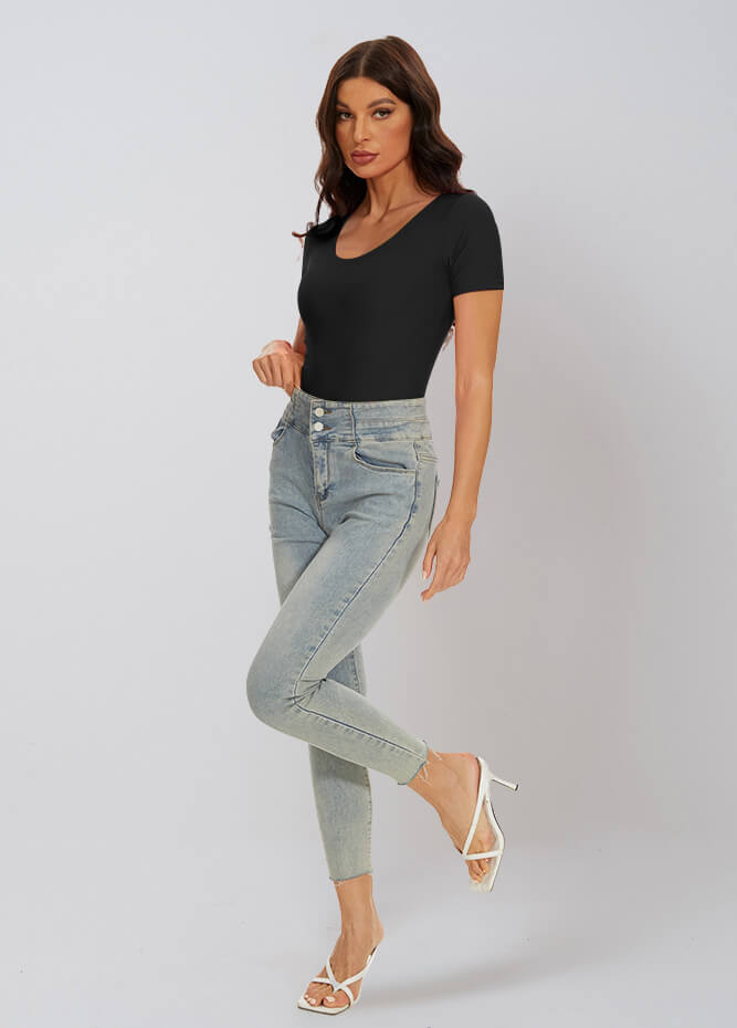black v neck bodysuit
