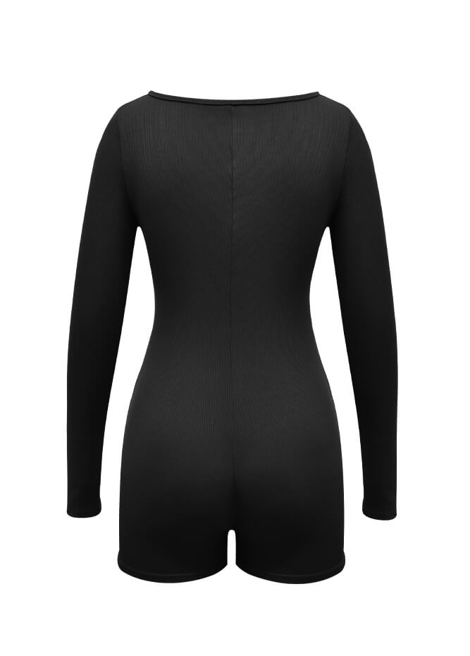 Long Sleeve Ribbed Workout Romper Bodysuit