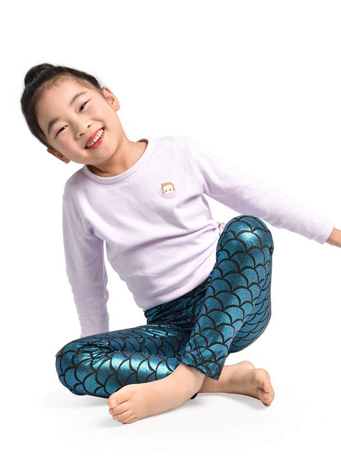 Kids Shiny Metallic Mermaid Fish Scale Leggings