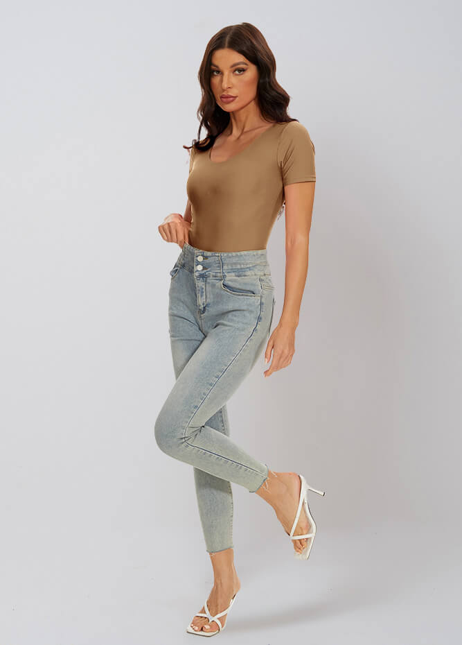 brown v neck bodysuit
