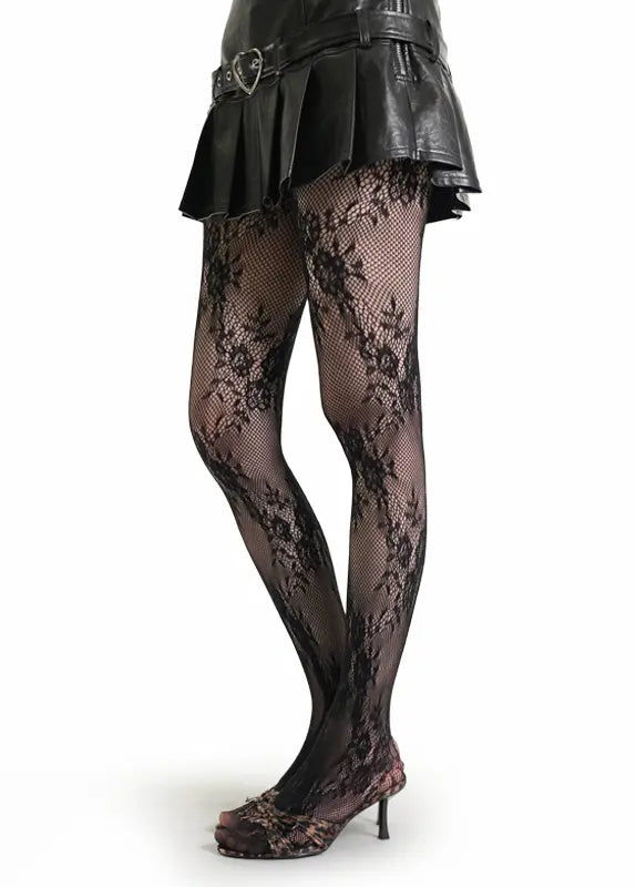 2PCS French Vintage Patterned Lace Tights | Sexy Hollow Out Fishnet Pantyhose