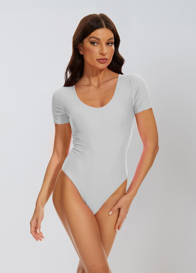 gray v neck bodysuit