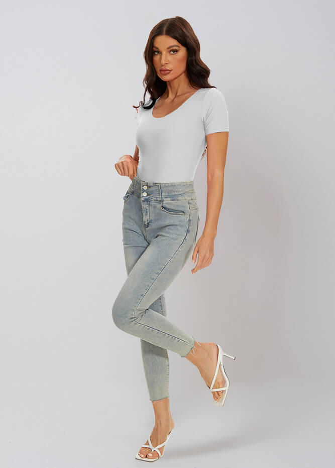 gray v neck bodysuit