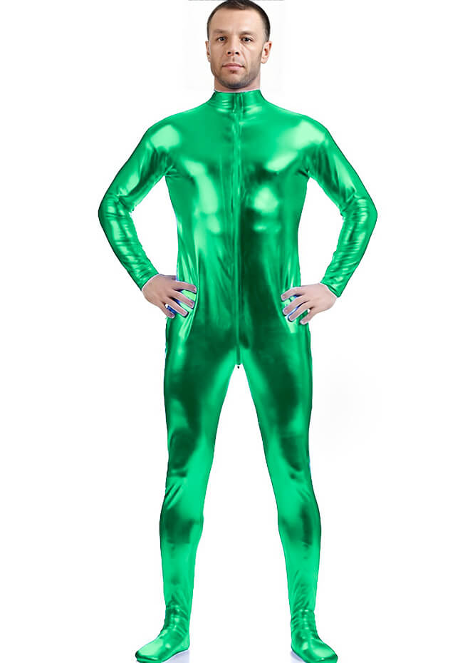 Speerise Mens Shiny Zentai Suit Footed Unitard