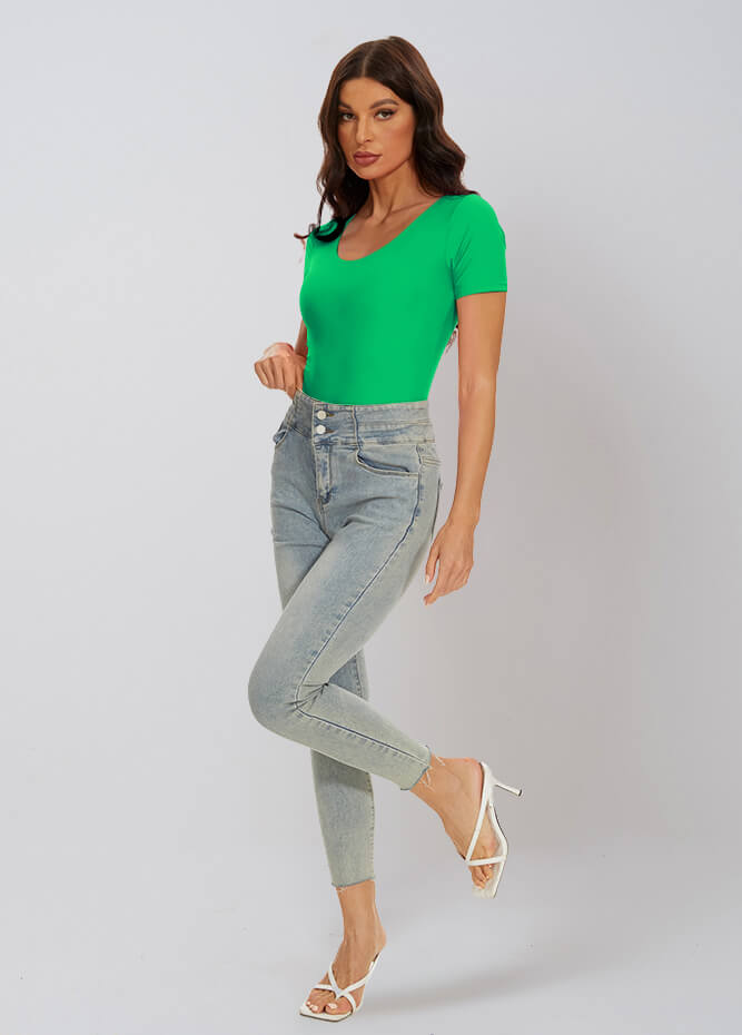 green v neck bodysuit