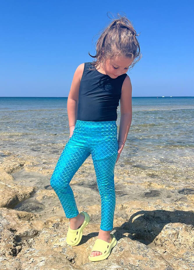 Crazy Chick® Girls Metallic Fish Scale Leggings Mermaid Kids Shiny