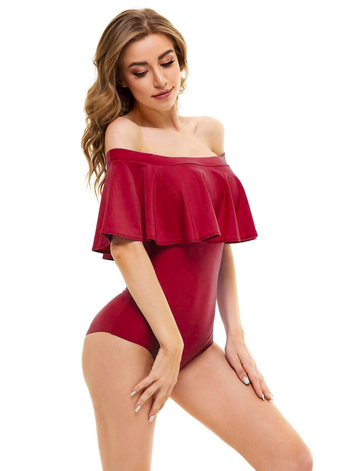 Speerise Womens Off Shoulder Ruffle Bodysuit