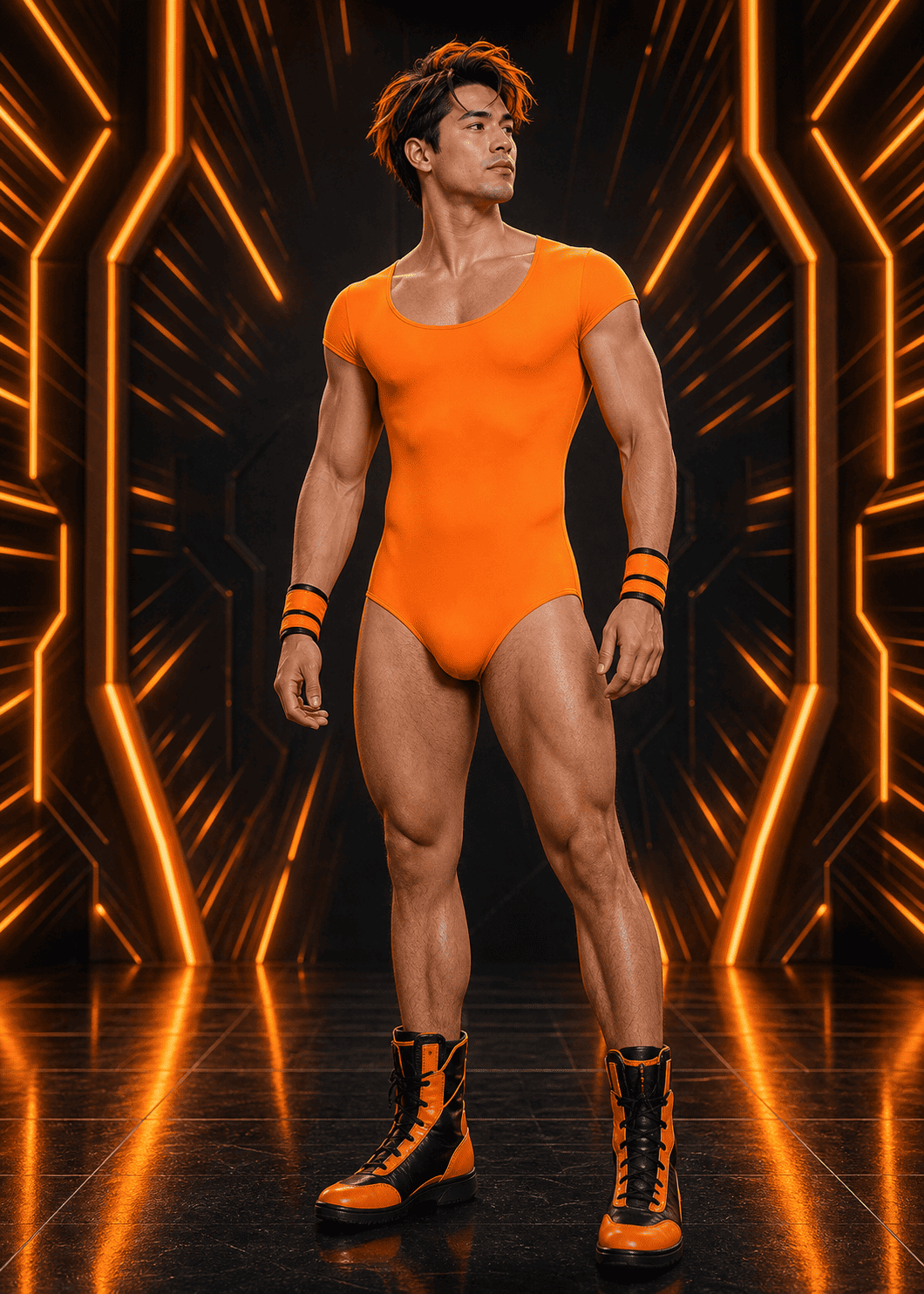 Mens Cap Sleeve Round Neckline Leotard