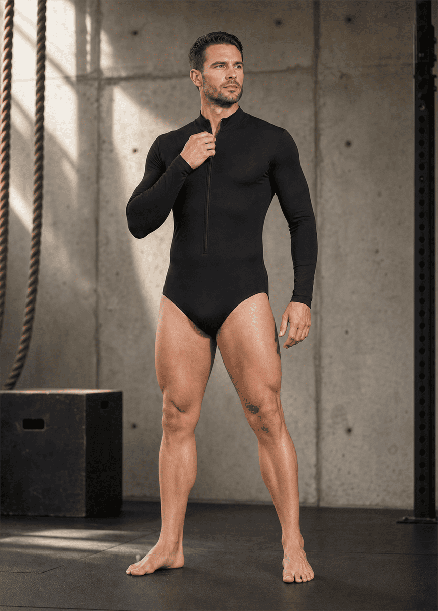 Mens Zip Front Long Sleeve Leotard