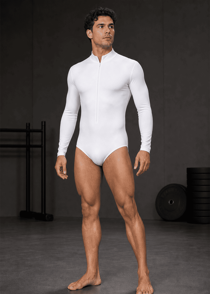 Mens Zip Front Long Sleeve Leotard
